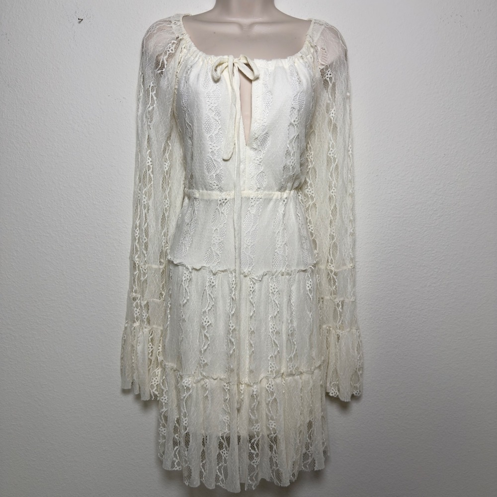 Scully Women Indie Fairy Dress S Cream Lace Tiered Flare Ethereal Whimsy